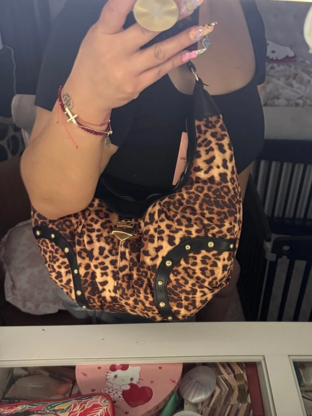 Juicy Couture Leopard-Print Shoulder Bag with Black Trim